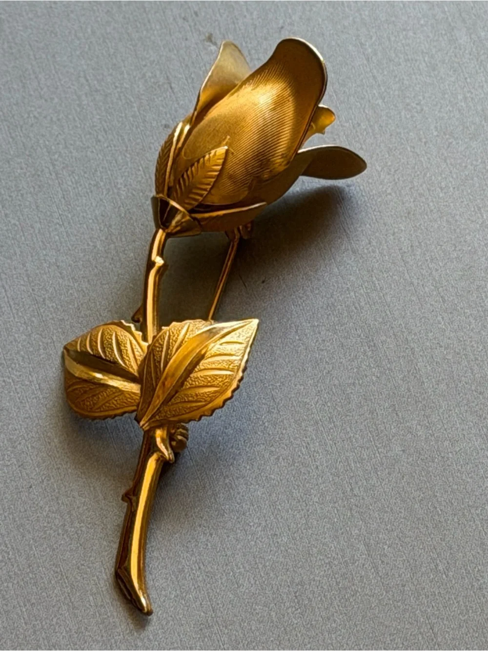 Gold Tone Rosebud Long Stem Brooch